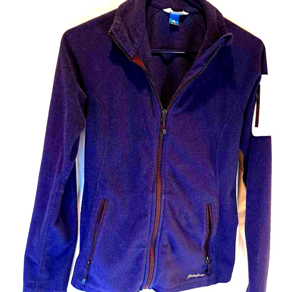 Eddie Bauer Women's Fleece Jacket Solid Blue Full Zip Front Pockets Mock Neck M - Picture 1 of 7